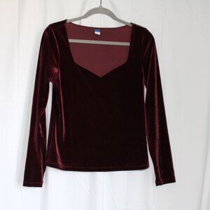 NWOT Old Navy Burgundy Velvet Sweetheart Neck Long Sleeve Medium